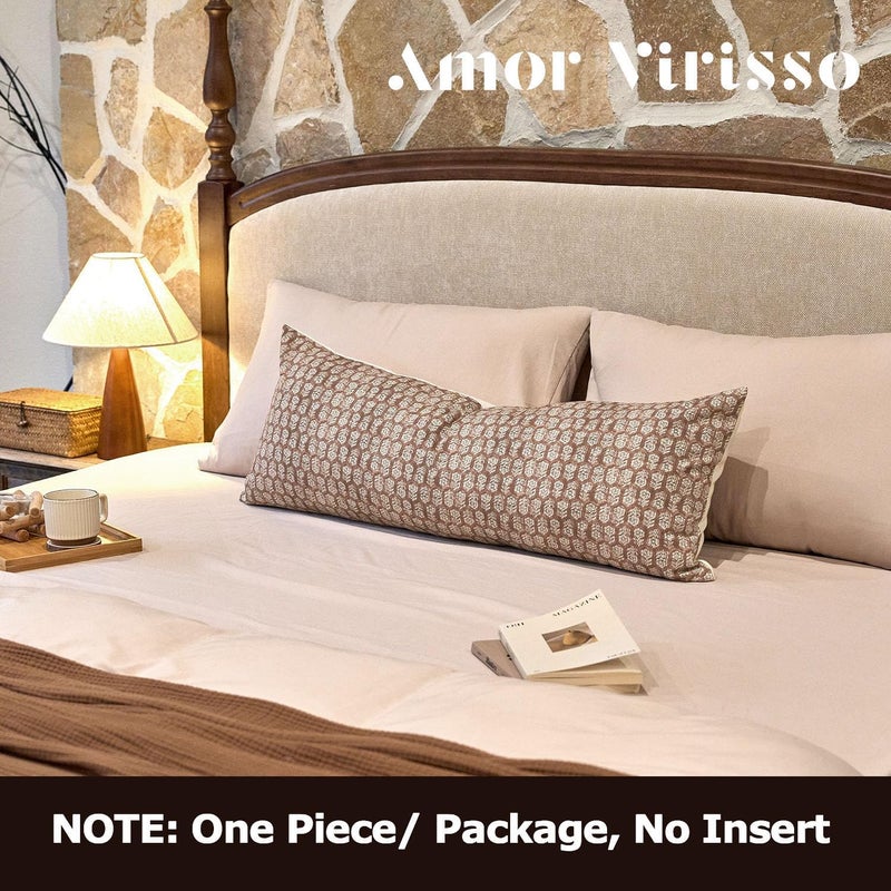 Amor Virisso Floral Pillow Covers Decorative Lumbar Pillow Cover 14x36 Couch Pillows for Bed Farmhouse Neutral Pillow Covers Accent Sofa Pillows 1PC,Cognac Brown - Image 4