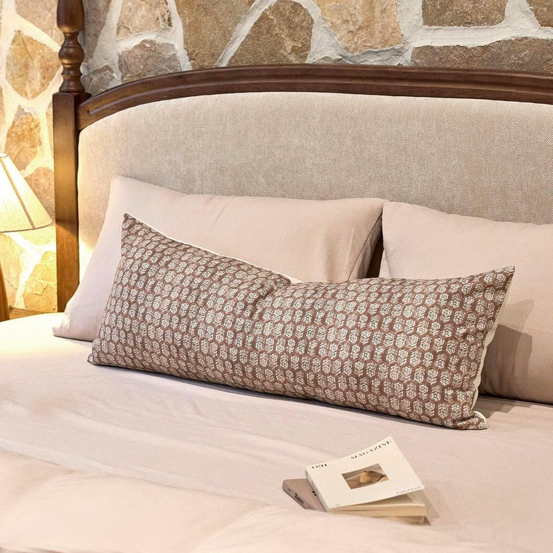 Amor Virisso Floral Pillow Covers Decorative Lumbar Pillow Cover 14x36 Couch Pillows for Bed Farmhouse Neutral Pillow Covers Accent Sofa Pillows 1PC,Cognac Brown - Image 1