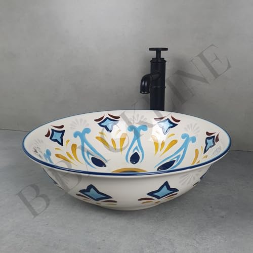 B Backline Moroccan Design Wash Basin Countertop | Tabletop Ceramic Bathroom Sink | Modern Wash Basin Over Counter | Wash Basin For Bathroom 42 X 42 X 13 CM (Multicolour (Moroccan Design) 2) - Image 3