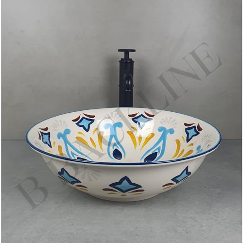 B Backline Moroccan Design Wash Basin Countertop | Tabletop Ceramic Bathroom Sink | Modern Wash Basin Over Counter | Wash Basin For Bathroom 42 X 42 X 13 CM (Multicolour (Moroccan Design) 2) - Image 2