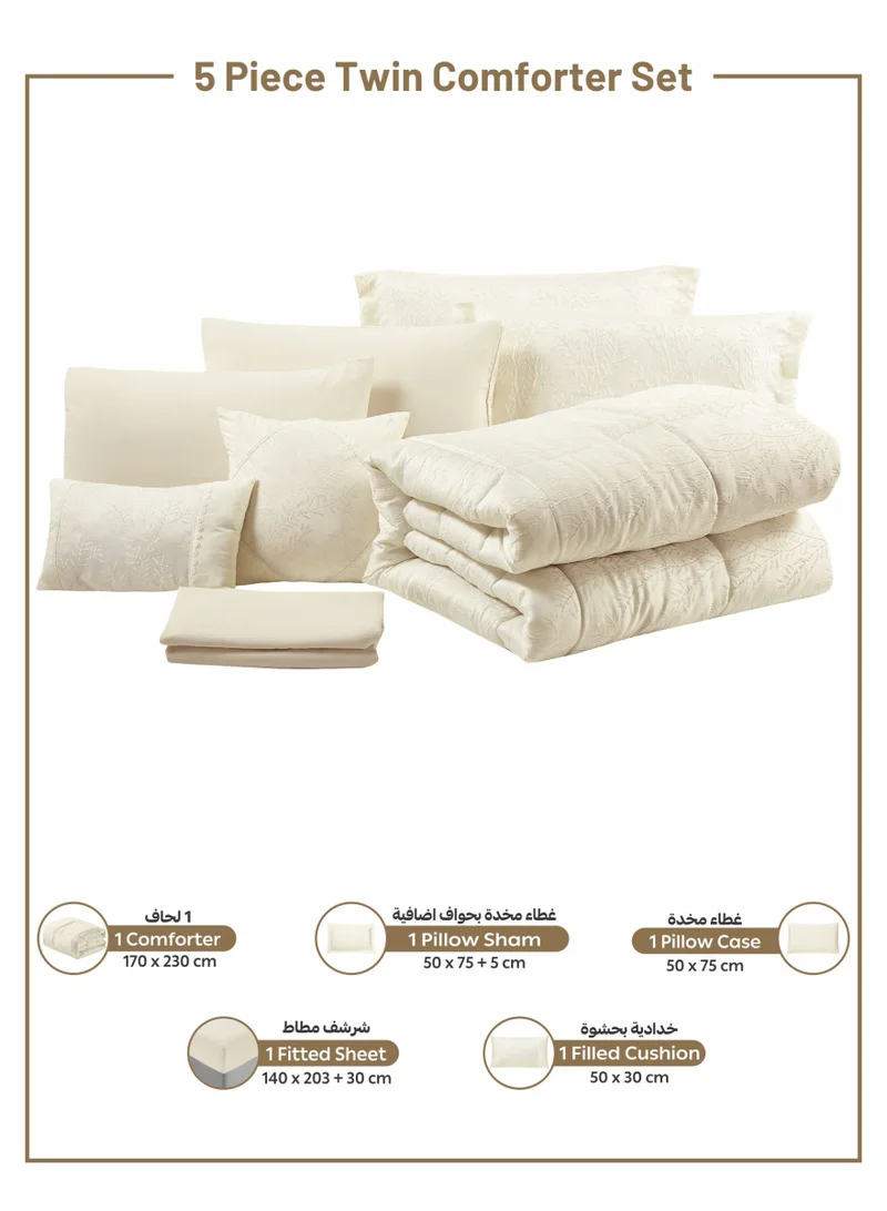 Donetella Luxury 5-Piece Comforter Set – twin size Size, Poly Jacquard Fabric, Soft 350 GSM Fill – Includes Comforter, Fitted Sheet, Pillowcases, Pillow Shams &amp; Decorative Filled Cushions