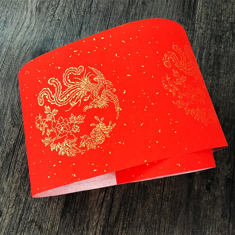 Thickened Red Paper With Gold Sprinkles For Long Scroll Couplets, Blank Handwritten Spring Festival Couplets, Calligraphy With Brush Strokes, Dragon And Phoenix Tile Paper - Image 4
