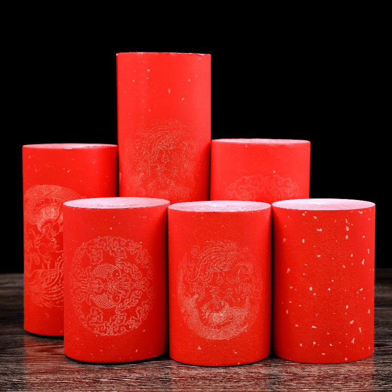 Thickened Red Paper With Gold Sprinkles For Long Scroll Couplets, Blank Handwritten Spring Festival Couplets, Calligraphy With Brush Strokes, Dragon And Phoenix Tile Paper - Image 3