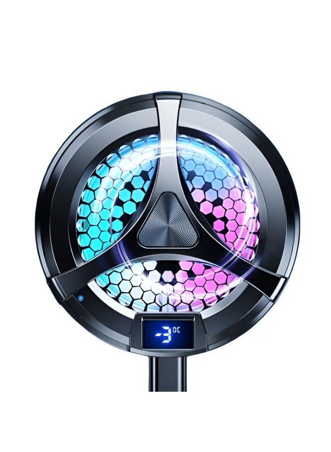 X36 Magnetic Semiconductor Phone Cooling Fan - Type-C Interface - RGB Lighting - Temperature Control Screen - Super Cooling for Gaming Mode - Black - Image 1