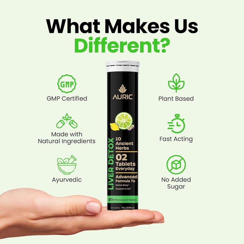 Auric Liver Detox effervescent 100 Tablets Supports Overall Well Being and Normal Body Functions | Made with Premium Herbal extracts | Drop - Fizz - Drink - Image 3