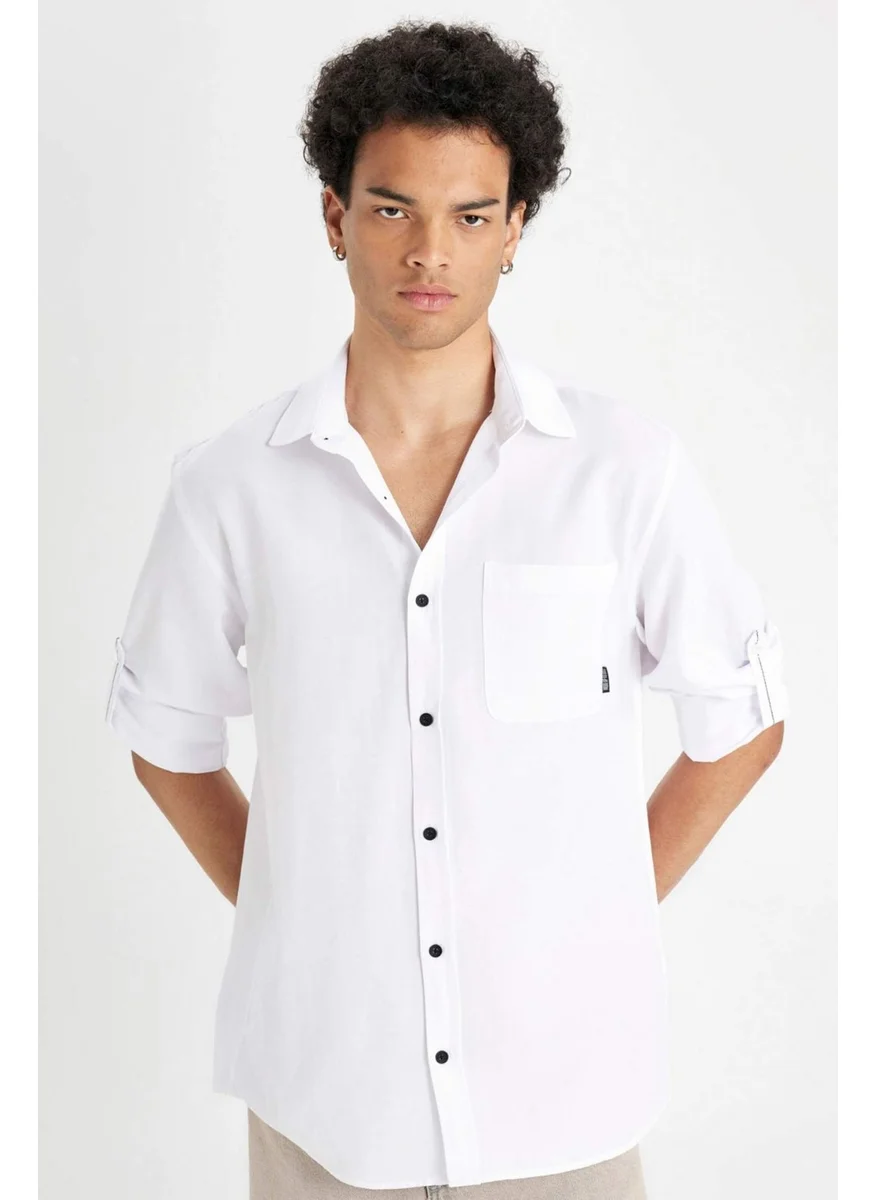 ديفاكتو Regular Fit Basic Plain Cotton Blend Long Sleeve Shirt D4183AX24AU