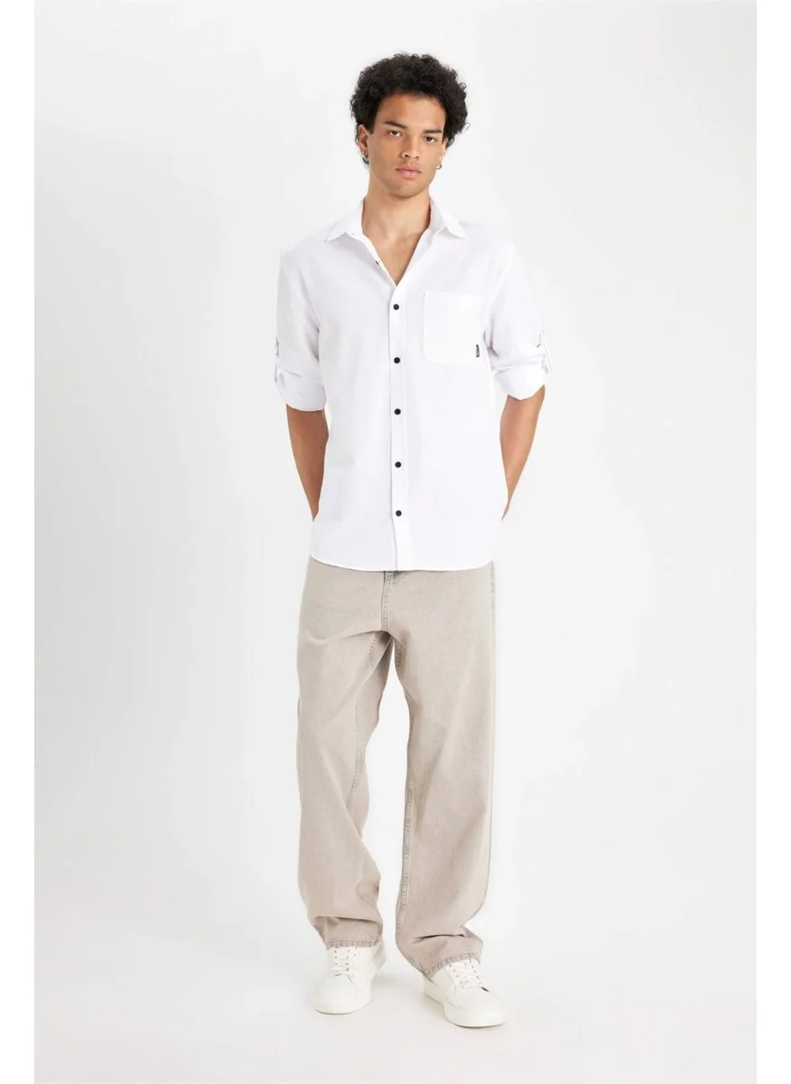 ديفاكتو Regular Fit Basic Plain Cotton Blend Long Sleeve Shirt D4183AX24AU