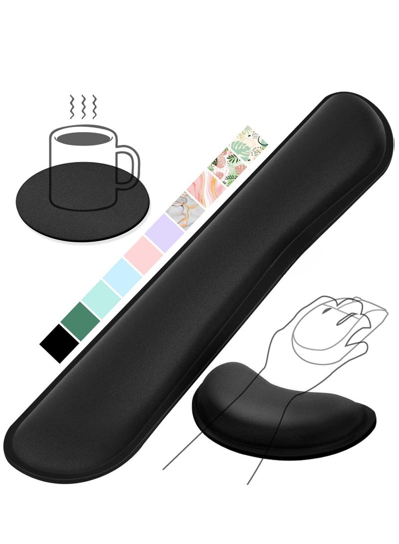 Upgrade Enlarge Gel Memory Foam Set Keyboard Wrist Rest Pad, Mouse Wrist Cushion Support for Office, Computer, Laptop, Mac, Comfortable, Lightweight for Easy Typing Pain Relief, Black  - Image 1