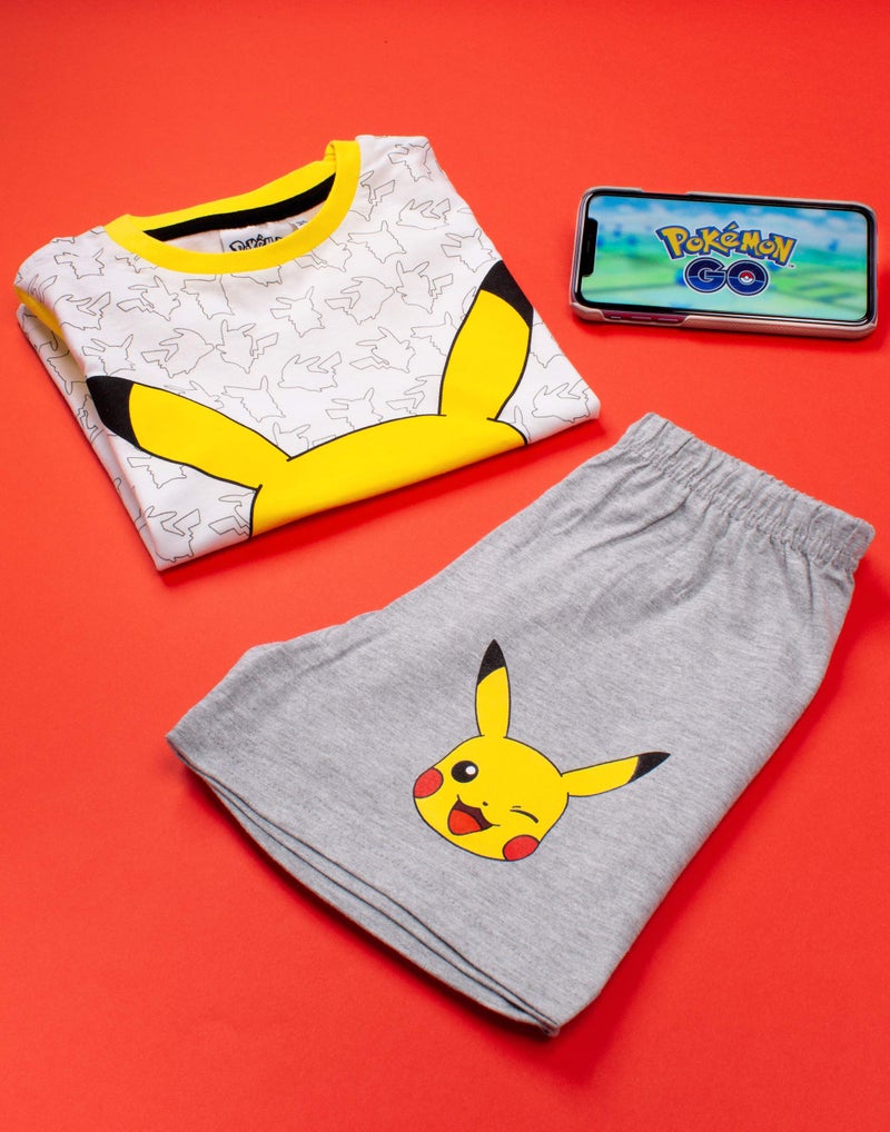 Pokemon Pikachu Face Grey Yellow Boy's Kids Short Pajamas Nightwear Set 5-6 Years - Image 2