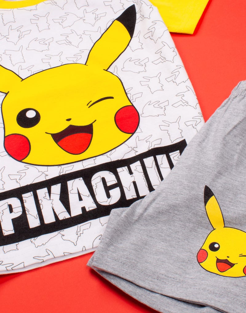 Pokemon Pikachu Face Grey Yellow Boy's Kids Short Pajamas Nightwear Set 5-6 Years - Image 4