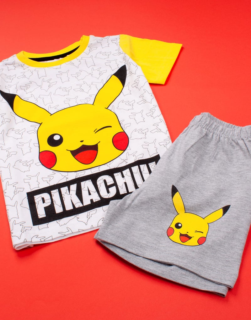 Pokemon Pikachu Face Grey Yellow Boy's Kids Short Pajamas Nightwear Set 5-6 Years - Image 3