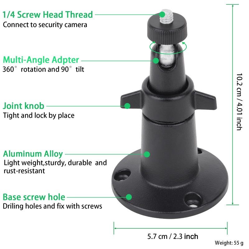 UYODM 2 Pack Wall Mount Holder for SimpliSafe Outdoor Security Camera, 360°Rotation Security Bracket with 1/4 Screw Thread, Camera Not Included (Black) - Image 4