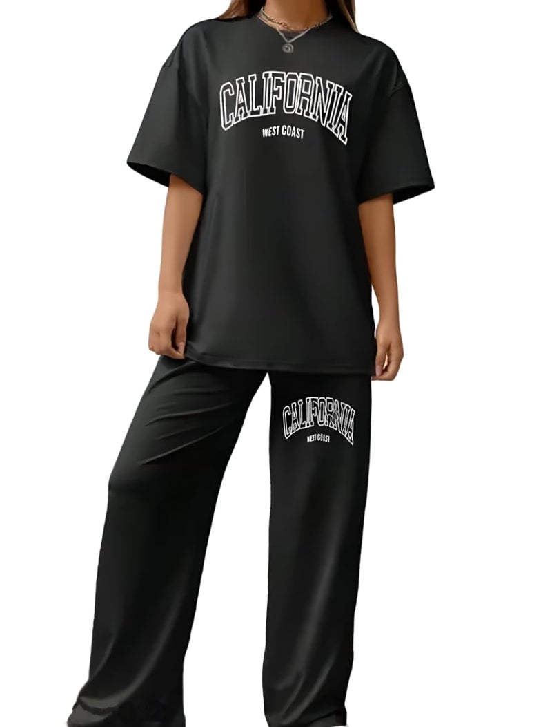 My Swag Women Casual T-Shirt & Trouser Co-Ords Set Half Sleeve Loose Fit Summer Cord Set 2 Piece Black Outfit for Women & Girls - Image 4