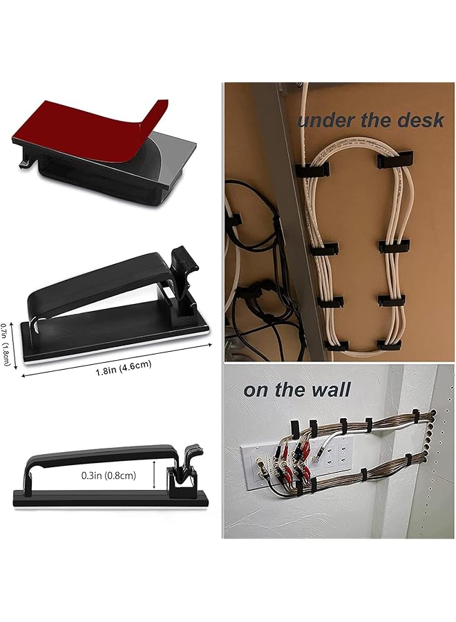 erorex 50Pcs Cable Clips Self Adhesive Cable Management Clips Cord Organizer Wire Clips Cord Holder For Appliances Pc Wall Ethernet Cable Under Desk Nightstand Home Office Car Black - Image 4