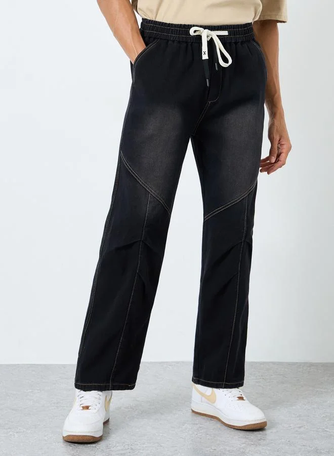 Styli Styli Mid Rise Loose Fit Jeans with Drawcord