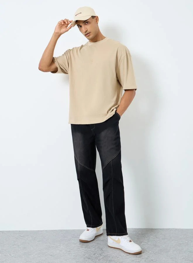 Styli Styli Mid Rise Loose Fit Jeans with Drawcord