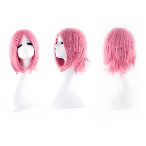 MapofBeauty 12"/30cm Fashion Unisex Short Straight Wig (Pink) - Image 5