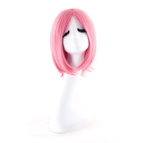 MapofBeauty 12"/30cm Fashion Unisex Short Straight Wig (Pink) - Image 1