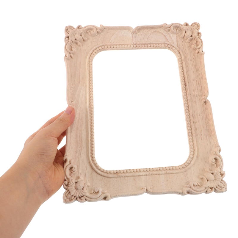 Vintage Unpainted Wood Carved Picture Frame Wall Decor DIY Craft Supplies - Image 4