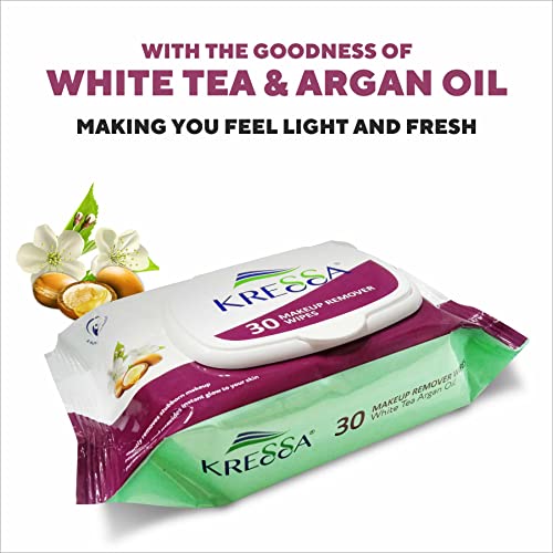Kressa Makeup Remover Wipes | White Tea and Argan oil Cleansing Wipes (Pack of 2) - Image 3
