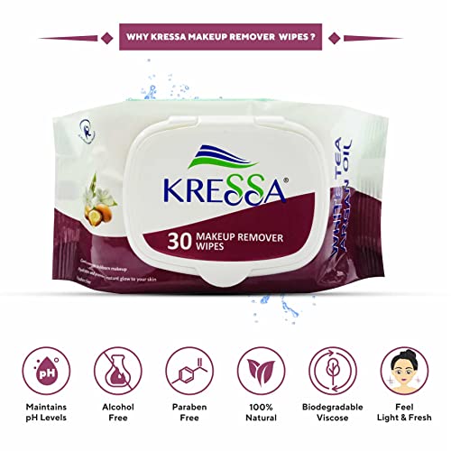 Kressa Makeup Remover Wipes | White Tea and Argan oil Cleansing Wipes (Pack of 2) - Image 4