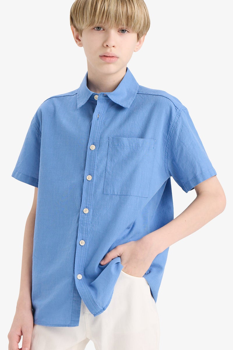 DeFacto Blue Boy Boy Oversize Polo Neck Short Sleeve Shirt Casual - Image 2