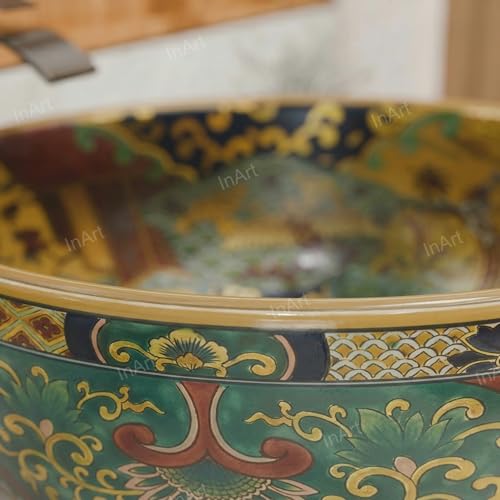 InArt Ceramic Moroccan Wash Basin | Countertop Basin for Bathroom | Tabletop Wash Basin | Designer Art Basin for Bathroom/Home/Office/Hotels | 42 x 42 x 14 cm Multi Color Pattern - Image 5