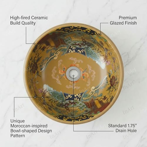 InArt Ceramic Moroccan Wash Basin | Countertop Basin for Bathroom | Tabletop Wash Basin | Designer Art Basin for Bathroom/Home/Office/Hotels | 42 x 42 x 14 cm Multi Color Pattern - Image 2