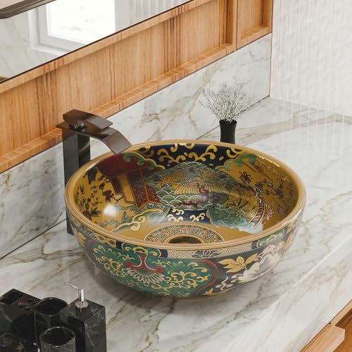 InArt Ceramic Moroccan Wash Basin | Countertop Basin for Bathroom | Tabletop Wash Basin | Designer Art Basin for Bathroom/Home/Office/Hotels | 42 x 42 x 14 cm Multi Color Pattern - Image 1