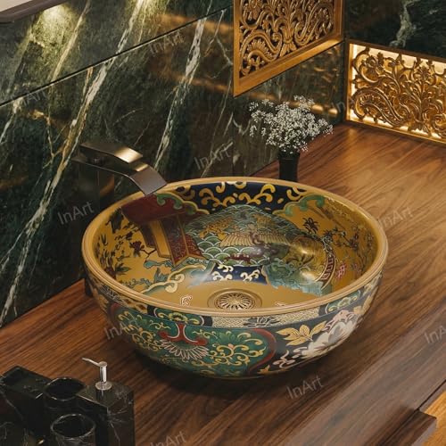 InArt Ceramic Moroccan Wash Basin | Countertop Basin for Bathroom | Tabletop Wash Basin | Designer Art Basin for Bathroom/Home/Office/Hotels | 42 x 42 x 14 cm Multi Color Pattern - Image 4