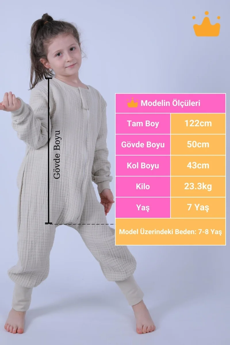 Begisa 2-8 Years 1 Tog 4 Layer Muslin Kids Sleeping Bag Unisex Long Sleeve Sleeping Bag