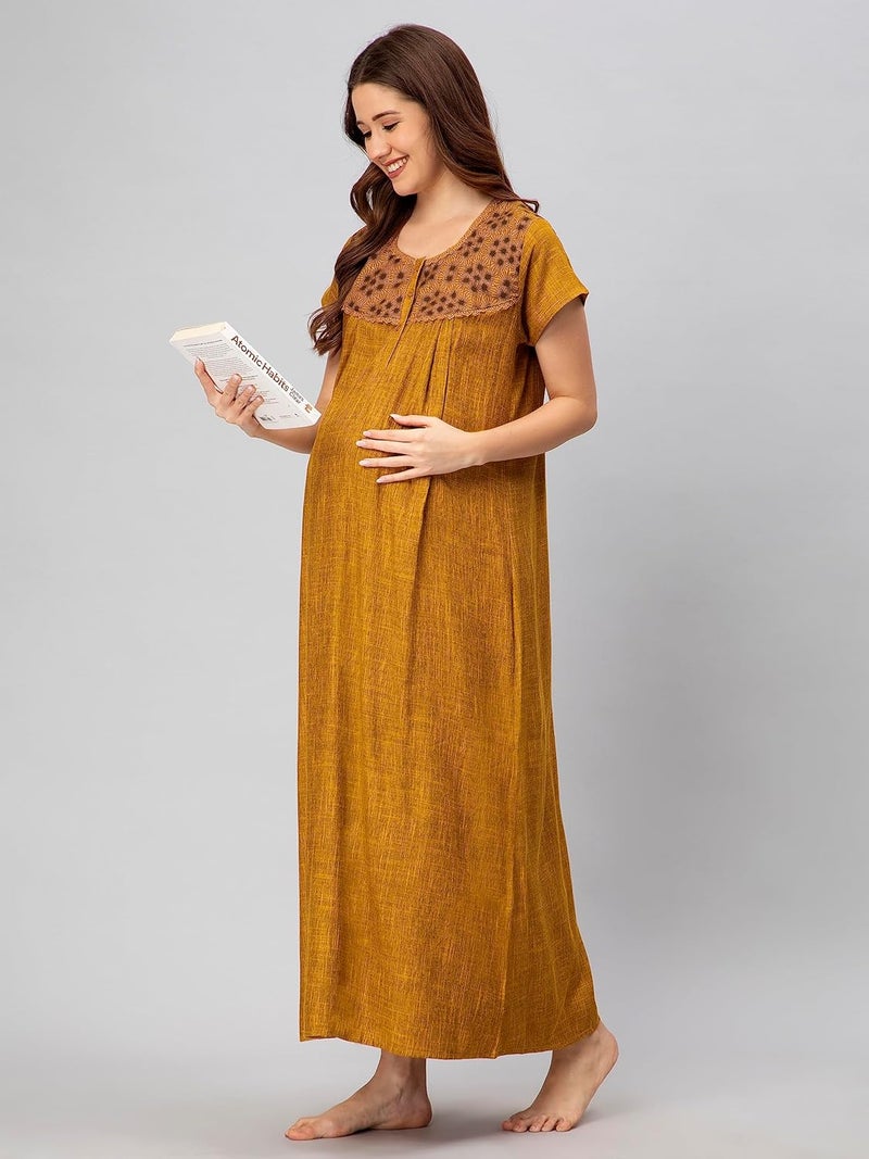 CEE 18 Women's Cotton Solid Floor Length Nighty | Maternity Feeding Nighty for Women | Maternity Feeding Gown Dress for Women | Maternity Maxi Gown Nity for Pregnant Women | Maternity Wear for Women - Image 4