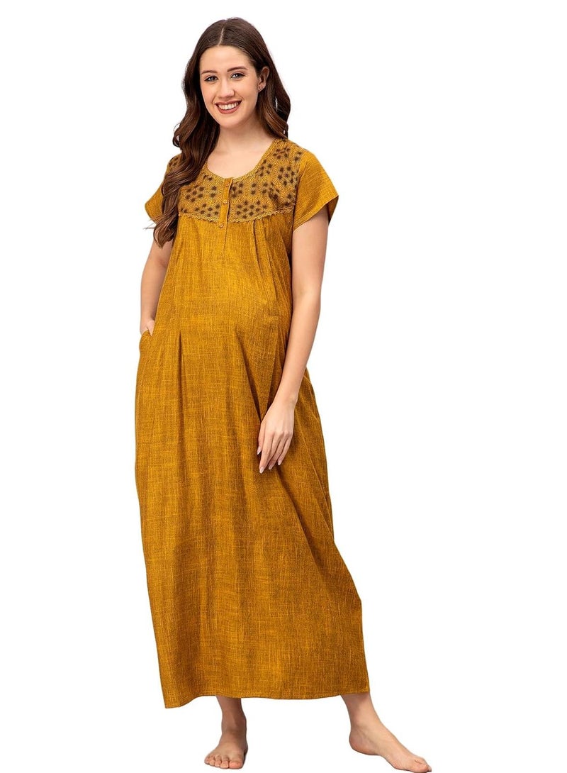 CEE 18 Women's Cotton Solid Floor Length Nighty | Maternity Feeding Nighty for Women | Maternity Feeding Gown Dress for Women | Maternity Maxi Gown Nity for Pregnant Women | Maternity Wear for Women - Image 1