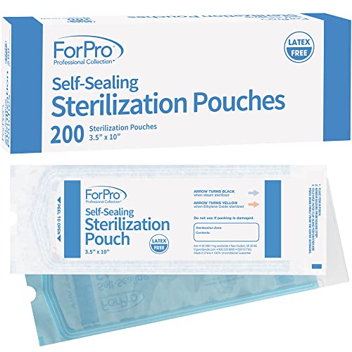 ForPro Professional Collection Self-Sealing Sterilization Pouches, Latex-Free, Color Changing Indicator, 3.5" W x 10" L, 200-Count - Image 1