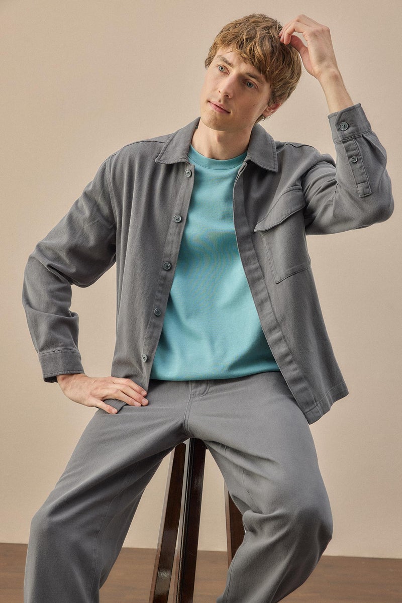 DeFacto Grey Man Boxy Fit Twill Shirt Collar Shirt Jacket Casual - Image 3