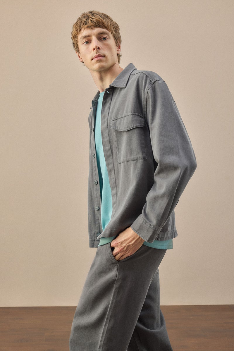 DeFacto Grey Man Boxy Fit Twill Shirt Collar Shirt Jacket Casual - Image 1