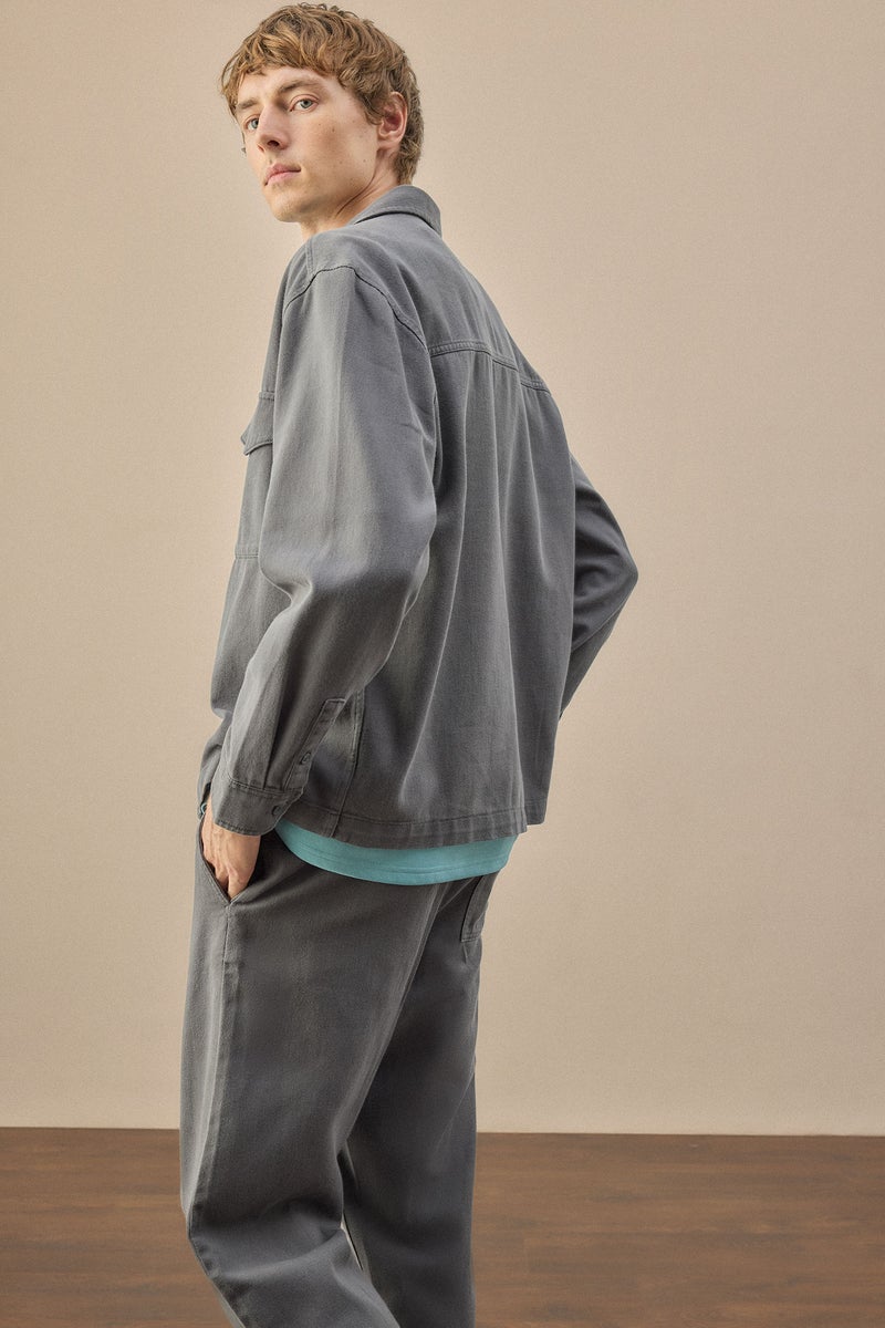 DeFacto Grey Man Boxy Fit Twill Shirt Collar Shirt Jacket Casual - Image 4