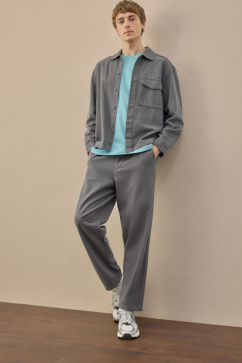 DeFacto Grey Man Boxy Fit Twill Shirt Collar Shirt Jacket Casual - Image 2