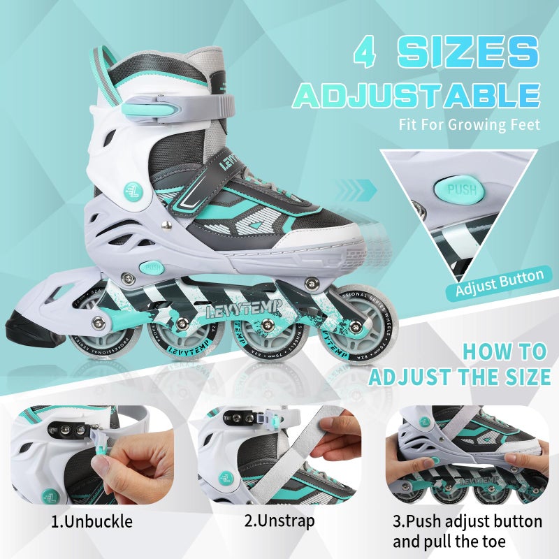 LEVYTEMP Adjustable Inline Skates for Kids and Adults, Outdoor Beginner Roller Skates with All Light Up Wheels for Girls, Boys, Men and Women - Image 2