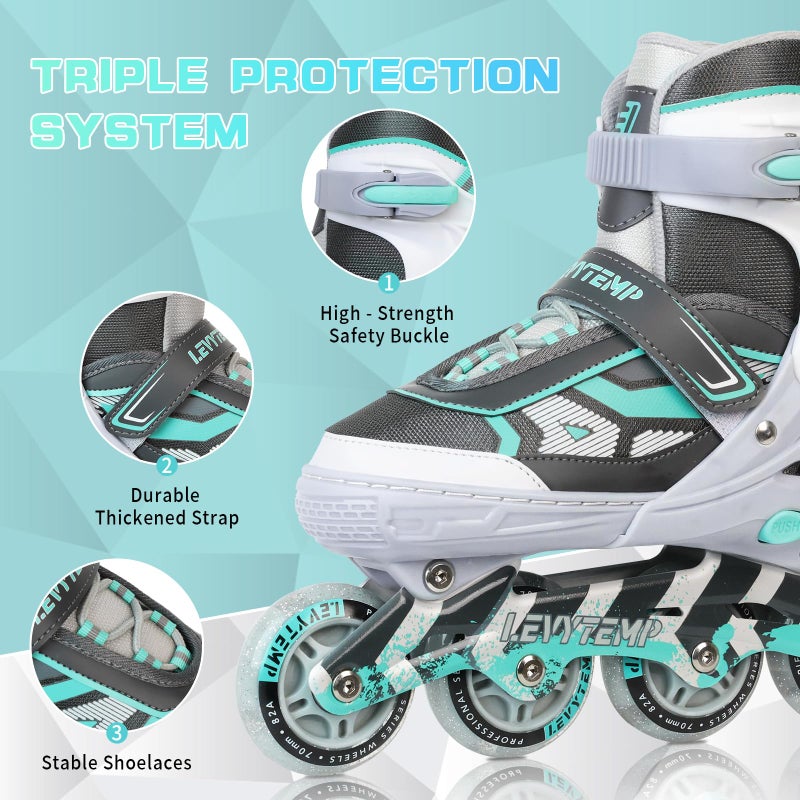 LEVYTEMP Adjustable Inline Skates for Kids and Adults, Outdoor Beginner Roller Skates with All Light Up Wheels for Girls, Boys, Men and Women - Image 3