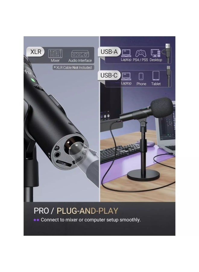 فيفين ميكروفون TANK2 USB/XLR ديناميكي لتسجيل البودكاست، طقم ميكروفون محمول باليد مع حامل مكتبي للغناء والتعليق الصوتي والبث المباشر - Image 5