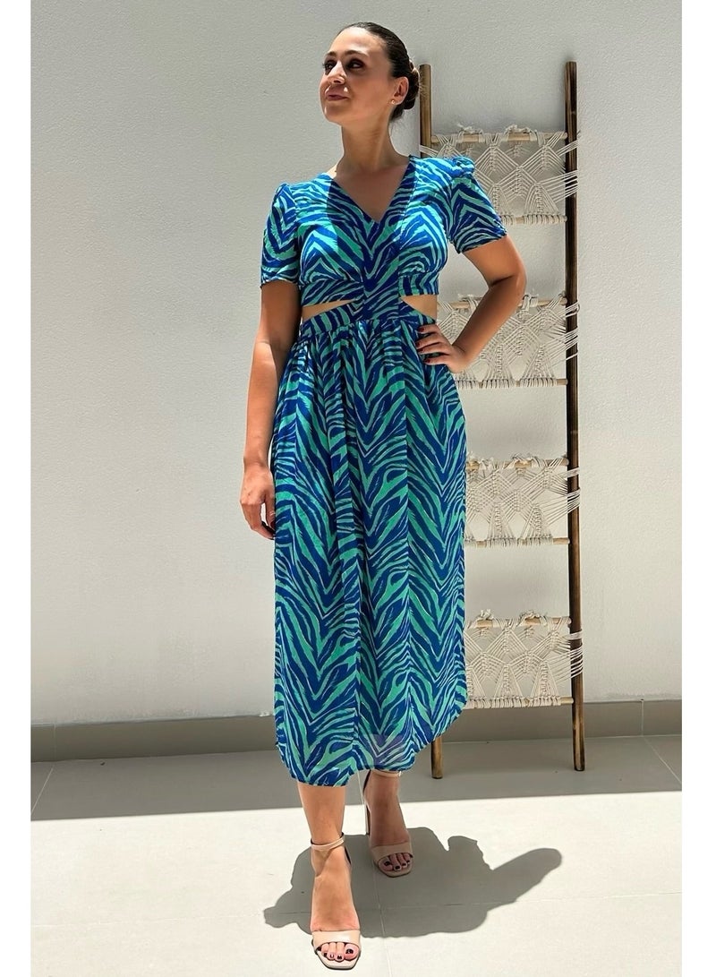Alorabella Jenna Cut-Out Dress - Blue / Green  - Image 1
