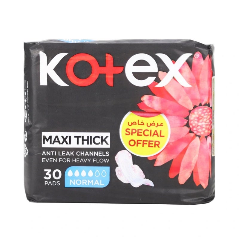 Kotex Maxi Thick Anti Leak Channels Normal Feminine Pads- 30 pads - Image 1