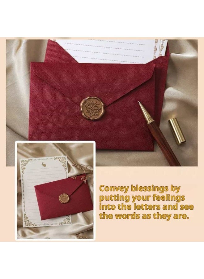 أديلي أظرف بطاقات التهنئة طقم كتابة رسائل 32 قطعة – 6 مظارف و20 ورقة كتابة و6 ملصقات ختم شمع للمراسلات والدعوات وحفلات الزفاف والهدايا فنية وحرفية (النبيذ الاحمر) - Image 4