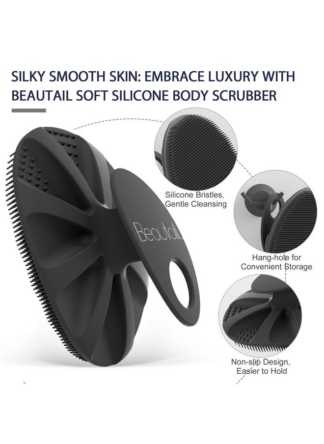BEAUTAIL Silicone Body Scrubber Shower Bath Wash Brush Gentle Exfoliating Scrub Cleansing Loofah For Women Men Baby Sensitive Skin Easy To Clean Lather Nicely More Hygienic 1 Pack Black  - Image 4