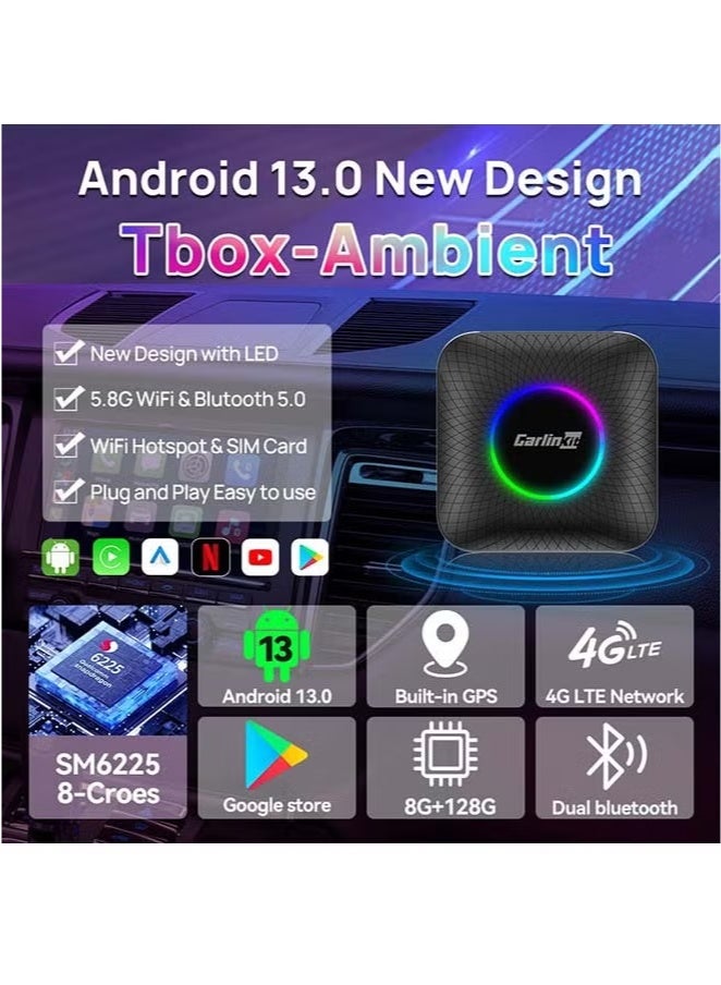 صندوق CarPlay 3 في 1 محول CarPlay اللاسلكي CarlinKit فقط للسيارات السلكية التي تعمل باللمس، يدعم نظام Android 13.0 Netflix YouTube Google Play تنزيل التطبيقات GPS+Glonass 4G Network - Image 3