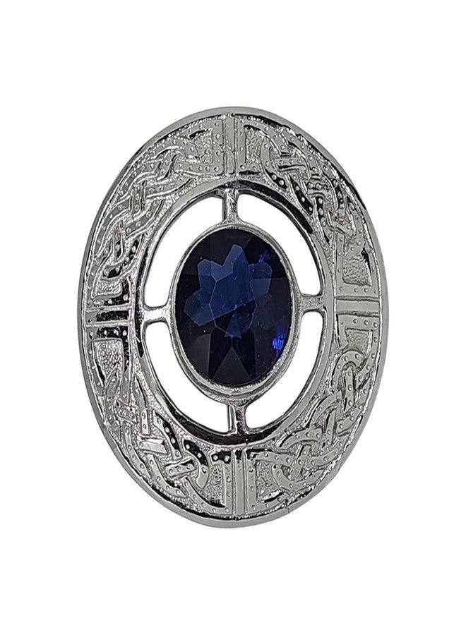 AAR Men's Celtic Kilt Brooch Scottish Fly Plaid Pin Stones Chrome Plated Jewelry 3" Diameter - Image 1