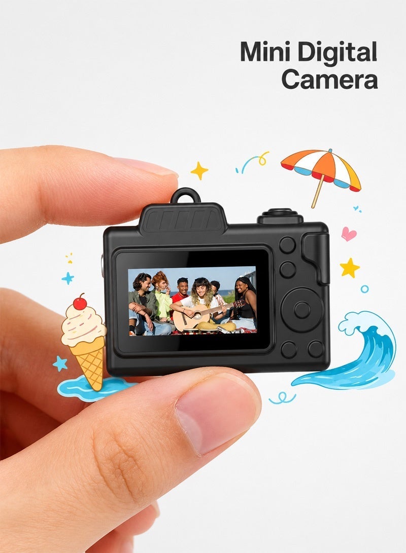Neyecam Retro Mini Keychain Camera, 720P Tiny Pocket Digital Camera & Video Recorder, Vintage Portable Camcorder for Travel Vlogging, Includes 16GB Card &Keychain (Black) - Image 3