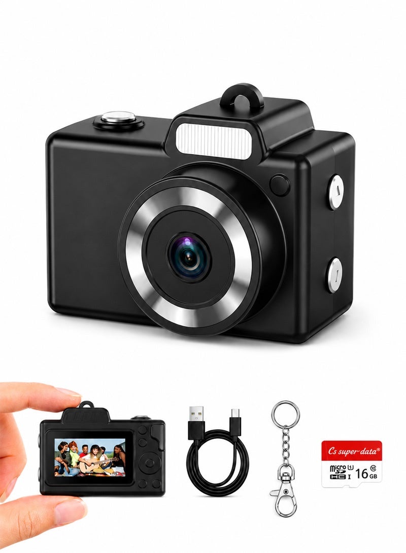 Neyecam Retro Mini Keychain Camera, 720P Tiny Pocket Digital Camera & Video Recorder, Vintage Portable Camcorder for Travel Vlogging, Includes 16GB Card &Keychain (Black) - Image 1