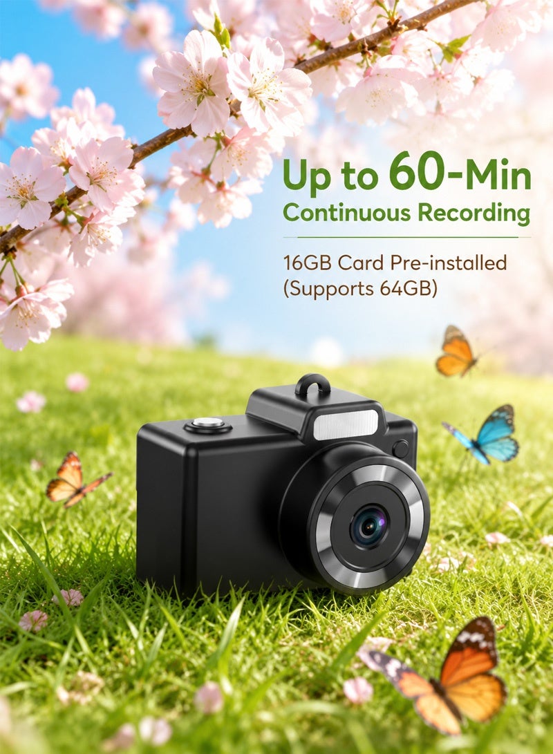 Neyecam Retro Mini Keychain Camera, 720P Tiny Pocket Digital Camera & Video Recorder, Vintage Portable Camcorder for Travel Vlogging, Includes 16GB Card &Keychain (Black) - Image 5